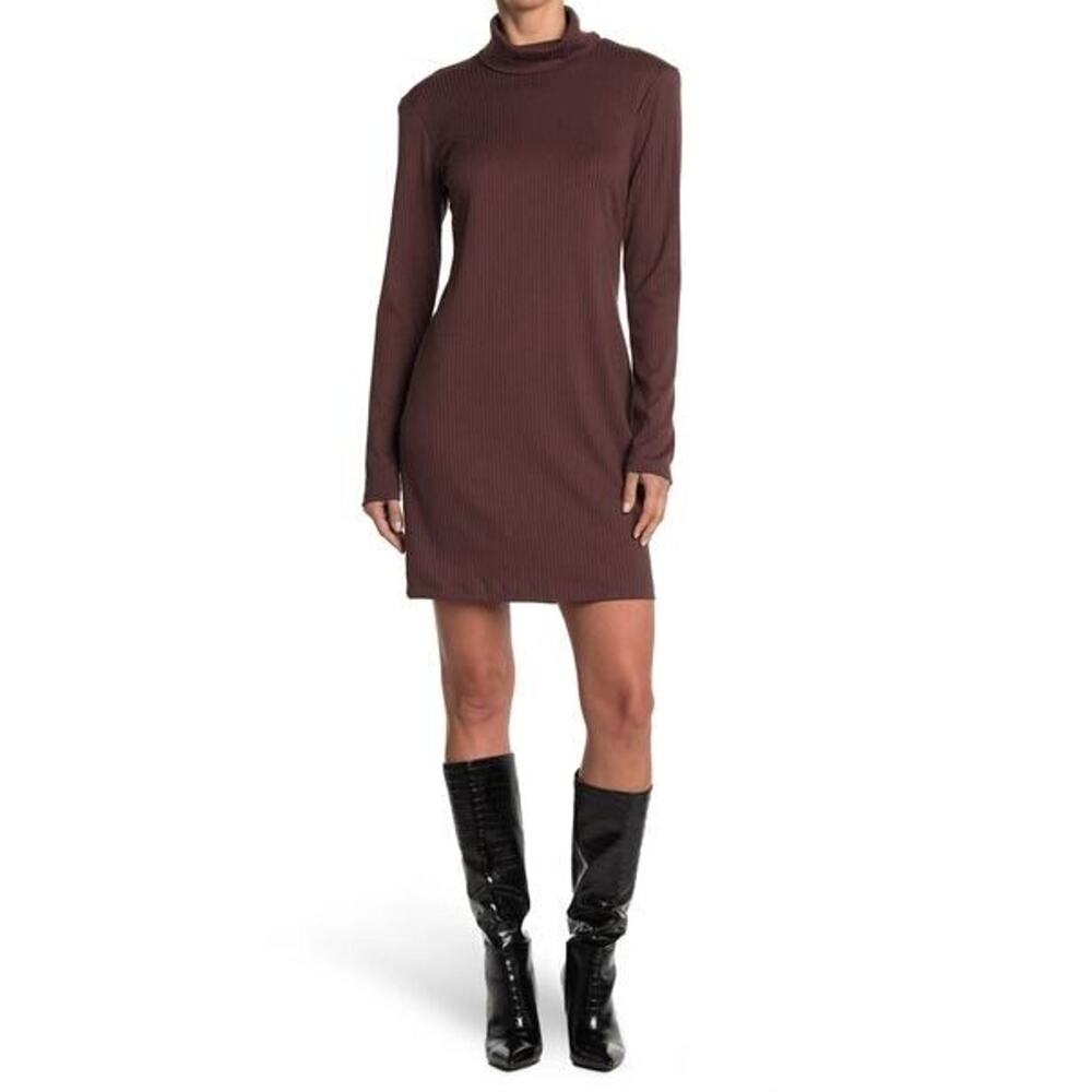Socialite Women's Mock Neck Drop Shoulder Soft Knit Pocket Dress In Ginger Large